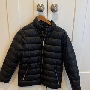 Elegant Black Puffer Leather Jacket